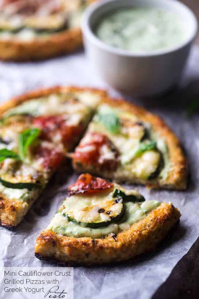 Cauliflower Pizza With Greek Yogurt Pesto