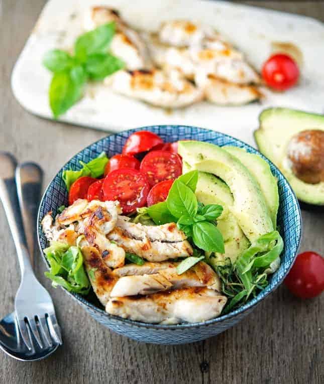 Shawarma Chicken Bowls with Basil-Lemon Vinaigrette