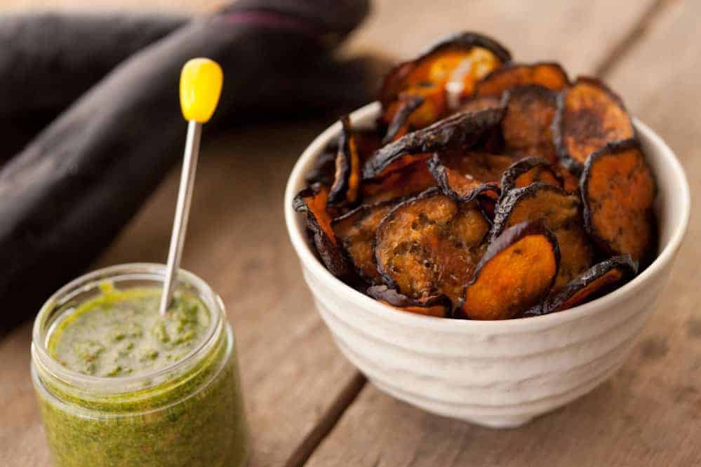 Eggplant Chips With Cilantro Pesto