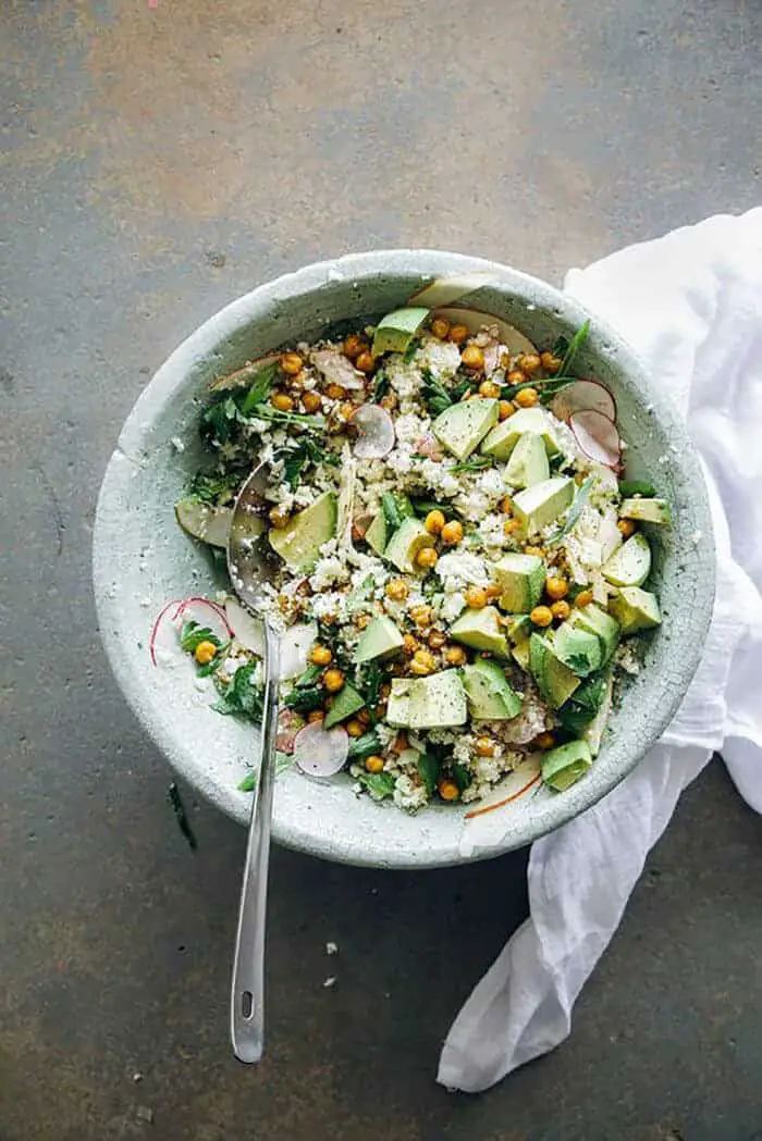 Vegan Cauliflower and Roasted Garbanzo Rice and Peas