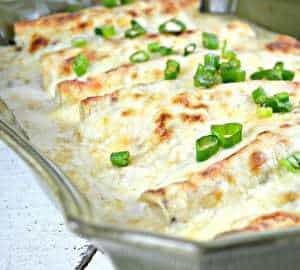 Cheesy Chicken Enchiladas In A Creamy White Sauce