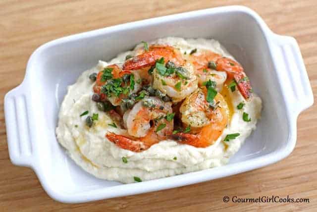 Easy Shrimp Piccata Over Rich Parmesan Cauliflower Mash