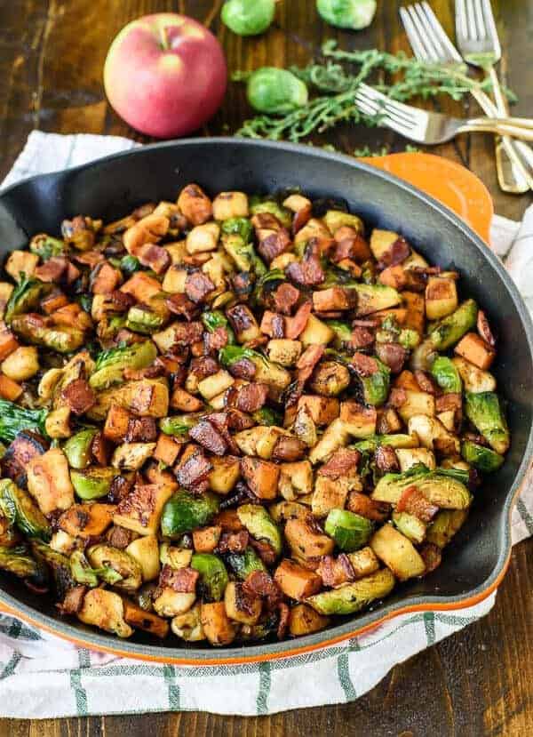 Harvest Chicken Skillet With Sweet Potatoes Brussels Sprouts And Sautéed Apples