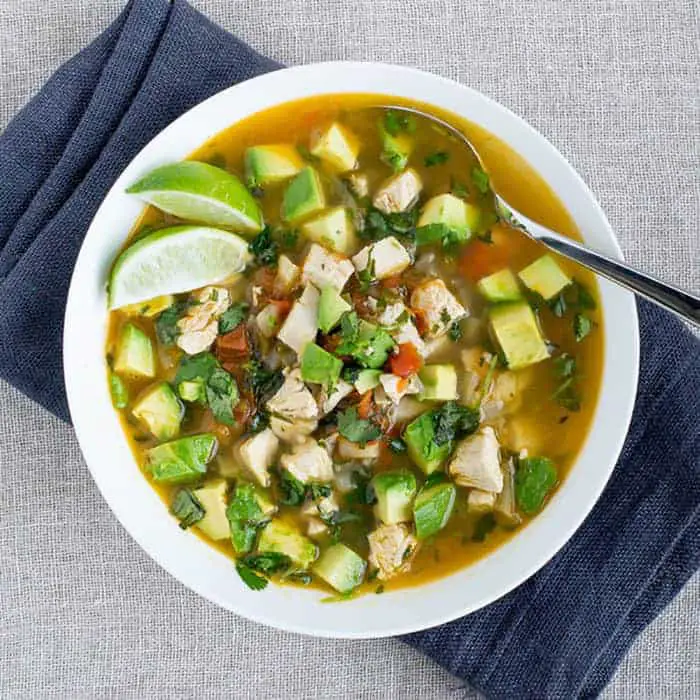 Chicken Avocado Soup with Lime and Cilantro