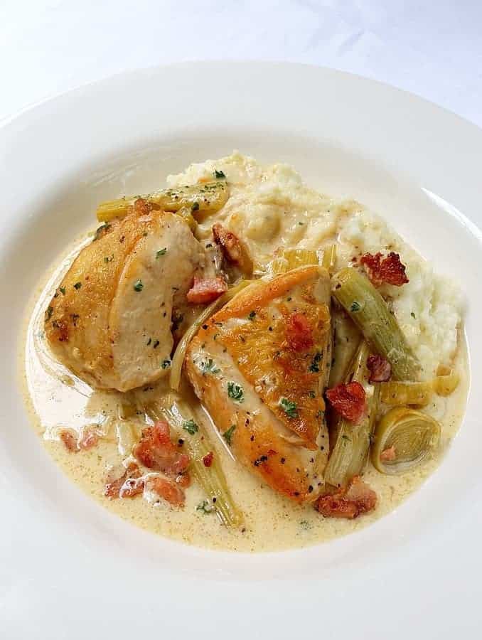 Creamy Low-Carb Chicken Breasts, Fennel & Bacon With A Cauliflower And Nutmeg Mash