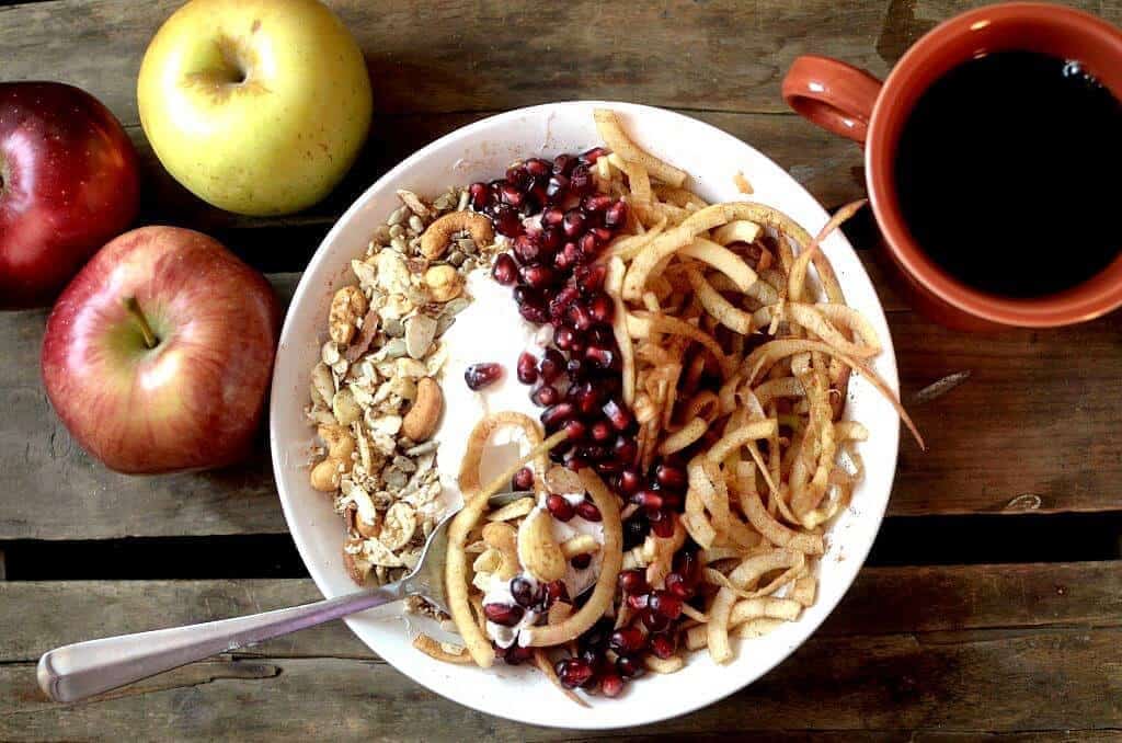 Cinnamon Apple Noodle Breakfast Bowl With Candied Nuts
