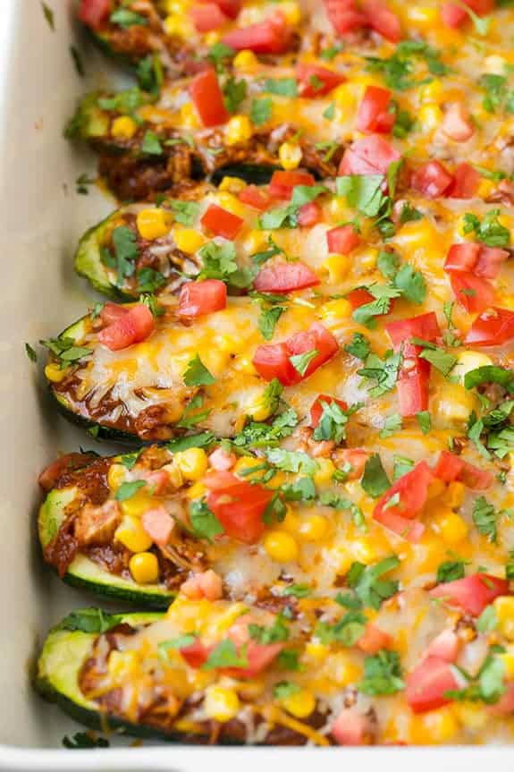 Chicken Enchilada Zucchini Boats