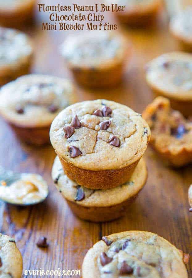 Flourless Peanut Butter Chocolate Chip Mini Blender Muffins