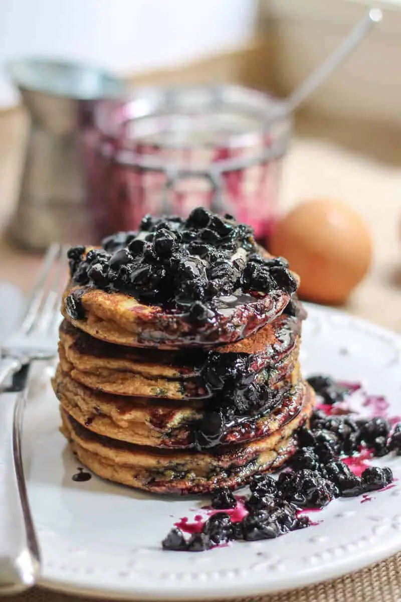 Fluffy Coconut Flour Pancakes With Wild Blueberry Maple Syrup