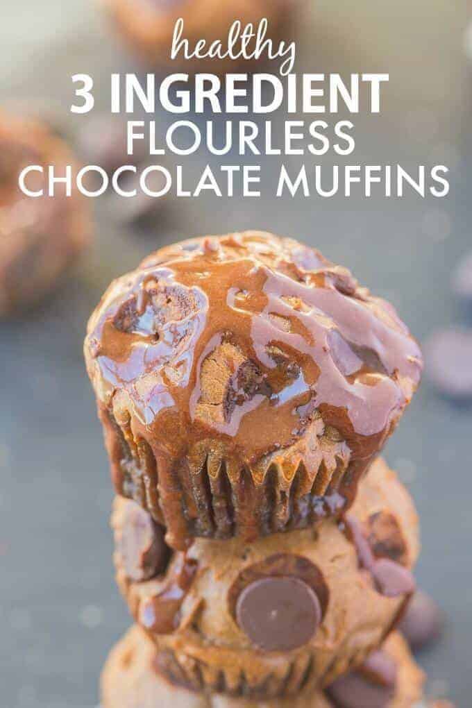 Healthy 3 Ingredient Flourless Chocolate Muffins