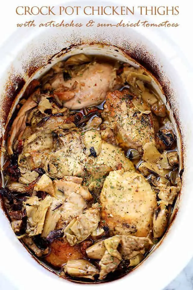 Paleo Crock Pot Chicken Thighs with Artichokes and Sun-Dried Tomatoes