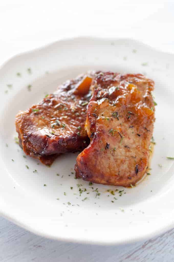 Paleo Slow Cooker Peach Glazed Pork Chops