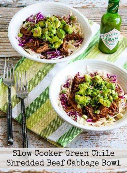 Paleo Slow Cooker Green Chile Shredded Beef Cabbage Bowl