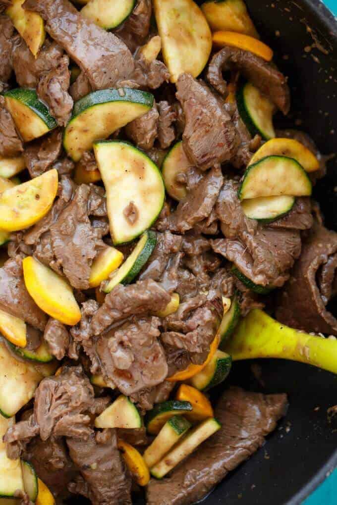 Beef and Zucchini Stir Fry with Roasted Broccoli