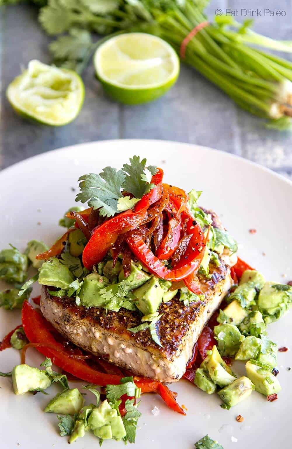 Mexican Tuna Steak, Sweet Red Peppers & Avocado Salsa