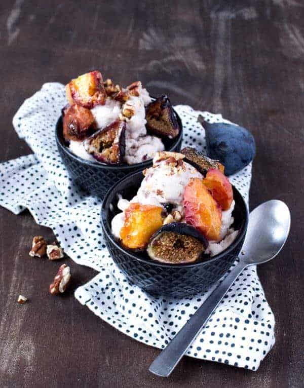 Vegan Coconut Ice Cream with Roasted Peach, Fig, and Pecan