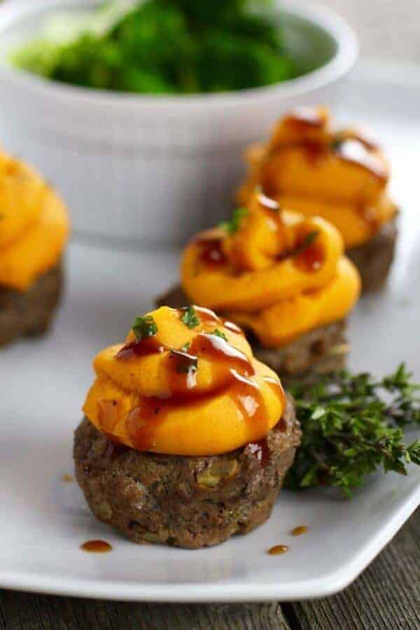 BBQ Meatloaf Muffins with Sweet Potato Topping