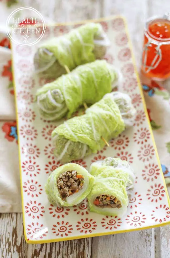 Napa Cabbage Wrapped Shiitake Pork Rolls