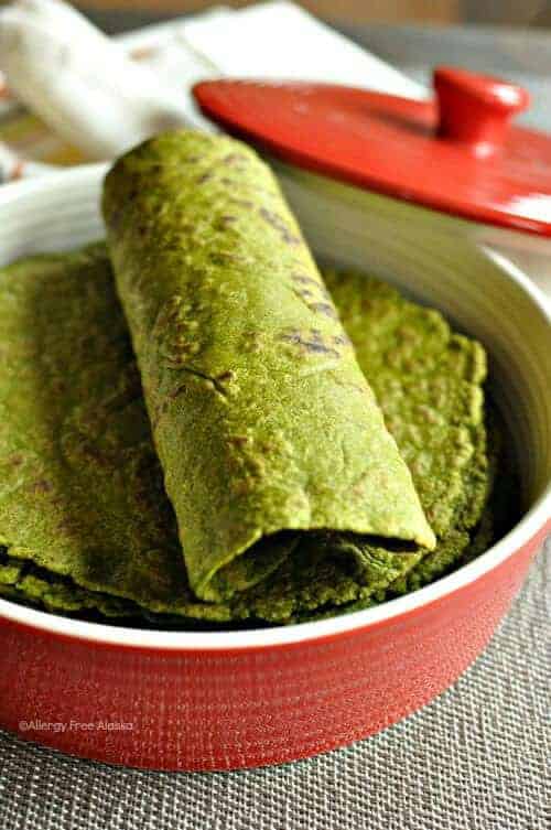 Gluten Free & Vegan Spinach Tortillas